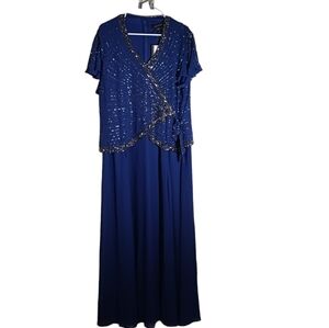 JKARA Royal Blue Flutter Sleeve Beaded Faux Wrap Dress NWT Plus Size 20W
